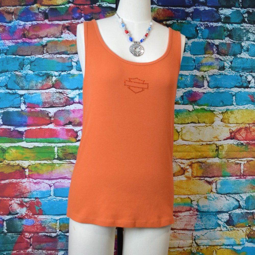 Harley Davidson Burnt Orange Long Sleeve Ribbed Tank Top Size 1W